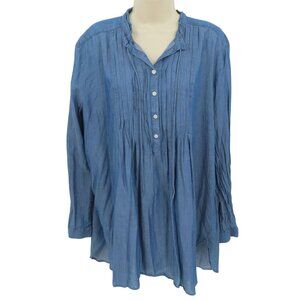 LOFT Ann Taylor Women Extra Large Softened Shirt Blue Chambray Flowy Top Blouse